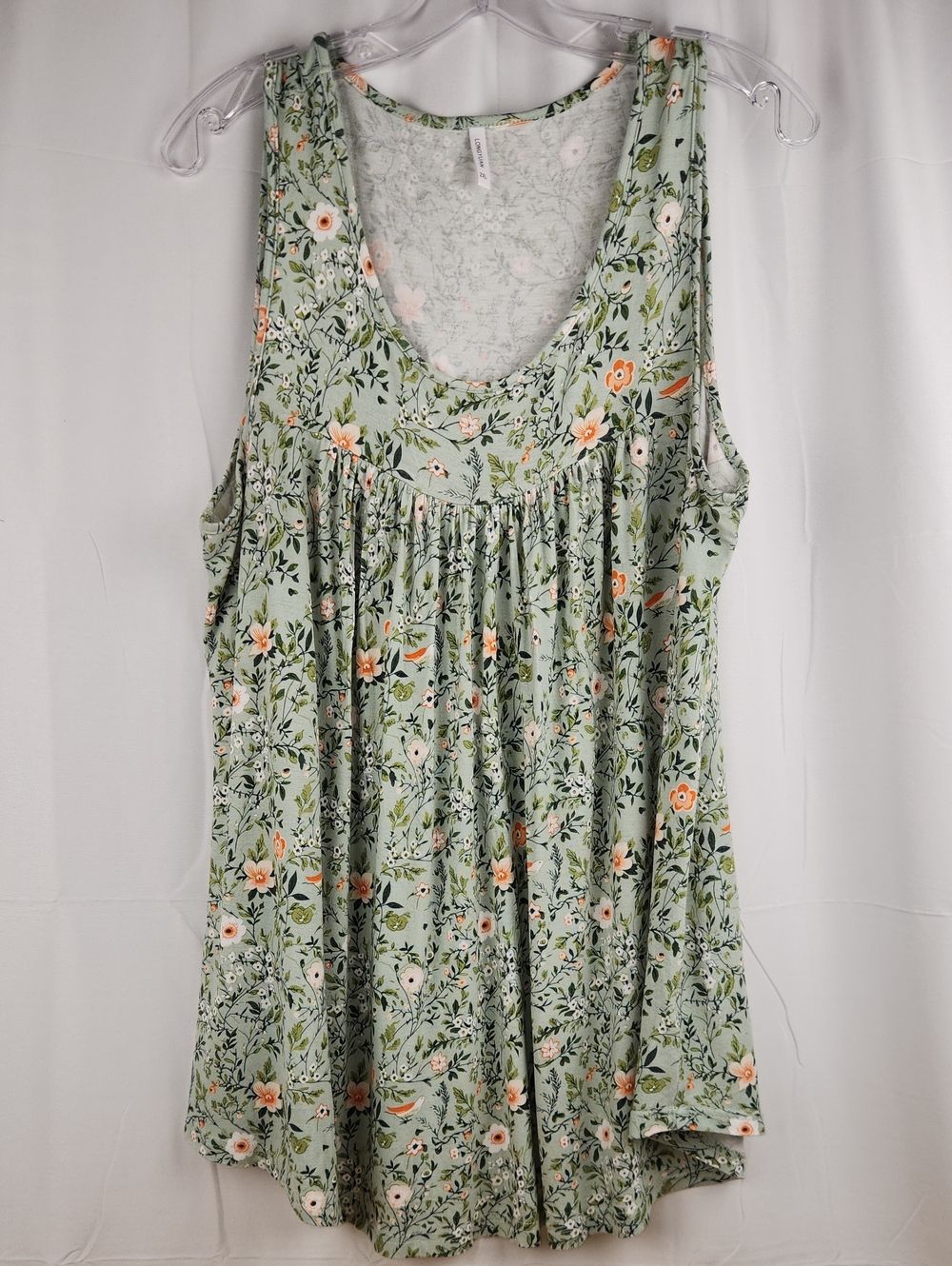 Longyuan Women's Floral Scoop Neck Tank Top - Mint Green 2XL